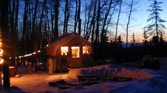 Snow night cabin