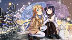 Snow night Christmas brown Umbrellas Snowmen stockings scarfs 