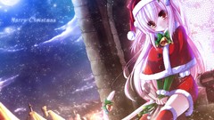 Snow night clouds moon Christmas Ribbons stockings pink hair 