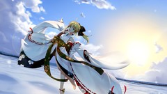 Snow night clouds saber blondes barefoot green eyes fate stay 