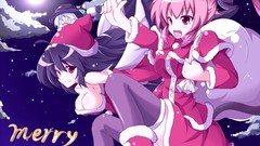 Snow night eyes Christmas pink hair anime girls purple hair