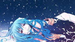 Snow night hats red eyes blue hair long hair touhou hinanawi 