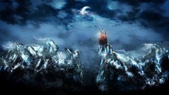 Snow night Mountains clouds moon frost paintings north Castles