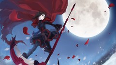 Snow night sky moon Anime brown gray eyes anime girls boots 