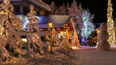 snow night Trees Christmas House lantern winter
