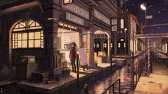 Snow night water anime girls boots scenic original characters