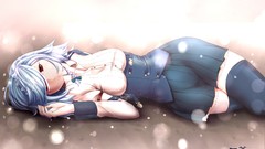 Snow red eyes bows maids short hair braids touhou izayoi sakuya 