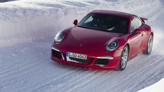 Snow red ice cars driving porsche 911