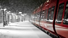 Snow red trains Denmark