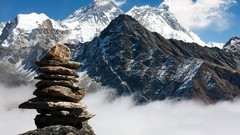 Snow rock Mountains clouds nepal Mount Everest