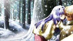 Snow sakura kissing couple