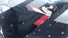 Snow scarfs anime girls boots black hair black eyes Japanese 