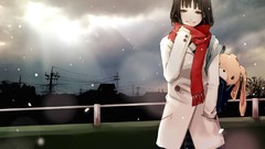 Snow skirts scarfs anime girls brown eyes brunettes school 