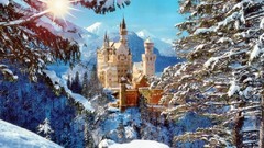 Snow sun germany bavaria Castles Neuschwanstein Castle