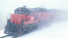 Snow trains railroad tracks