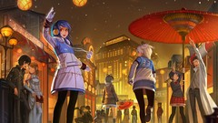 Snow Umbrellas red eyes skirts blue hair anime girls vocaloid 