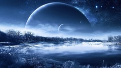 Snow water Stars Frozen lakes planets outer space sci-fi 