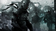 Snow weapons Guns storm Technology masks cyborgs artwork 