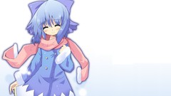 Snow white background scarfs blush blue hair closed eyes short 