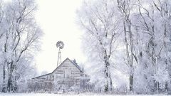 Snow white houses windmills