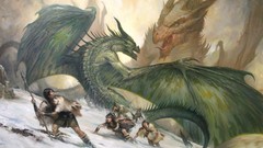 Snow wings Dragons fight artwork fantasy art