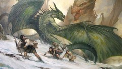 Snow wings Dragons fight rocks fantasy art