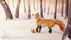 Snow winter Animals foxes artwork