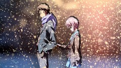 Snow winter Anime schoolgirls school uniforms nagato yuki 