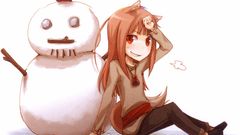 Snow winter apples Snowmen brunettes spice and wolf animal ears 