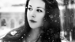 Snow winter black and white woman faces