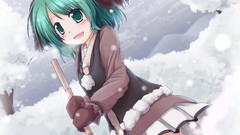 Snow winter blush green eyes short hair green hair touhou 