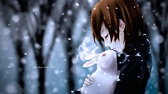 Snow winter brown anime girls Bunnies closed eyes brunettes 