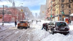 Snow winter cars street traffic artistic