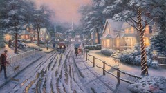 Snow winter Christmas houses artwork
