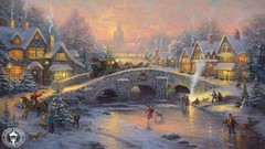 Snow winter Christmas houses artwork