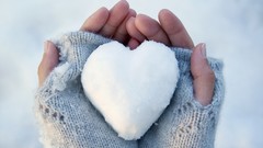 Snow winter cold white woman hands Hearts gloves