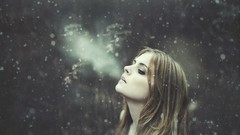 Snow winter cold woman smoke faces