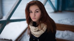 Snow winter cold woman waiting brown eyes redheads