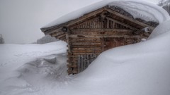 Snow winter cottage cabin skies