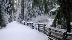 Snow winter fences cabin