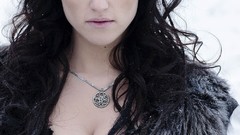 Snow winter fur cleavage Katie McGrath