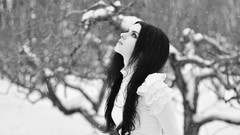 Snow winter Gothic black and white woman dress long hair 