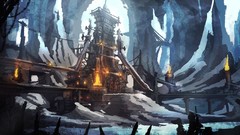 Snow winter lights Temples buildings concept art artwork cavern
