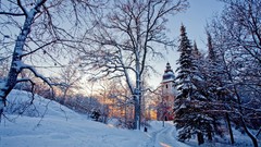 Snow winter morning chapel Wood footpath
