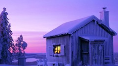 Snow winter morning houses