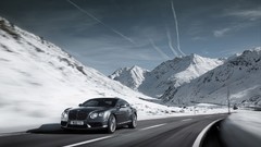 Snow winter Mountains cars roads driving Supercars bentley 