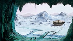 Snow winter Mountains cave Bridges drawings artwork fantasy art