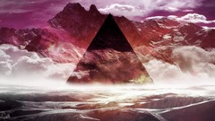 Snow winter Mountains red smoke triangles abstract geometry 