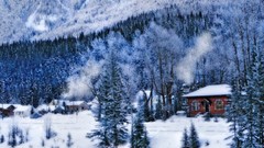 Snow winter Mountains Villages towns