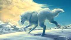 Snow winter Mountains Wolves fantasy art